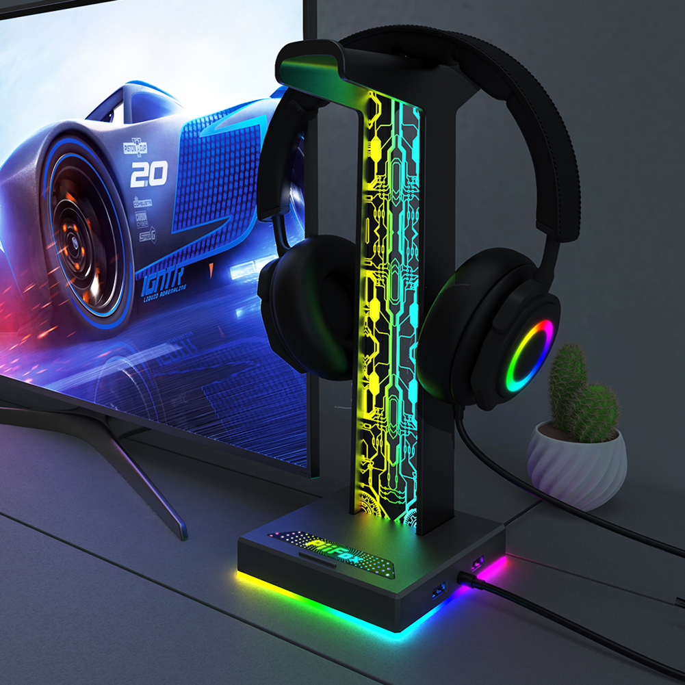 Gaming Accessories Deals - RGB Gaming Headphone Stand Dual USB